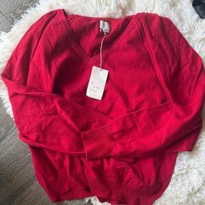 A New Day V-Neck Sweater in Bold Red